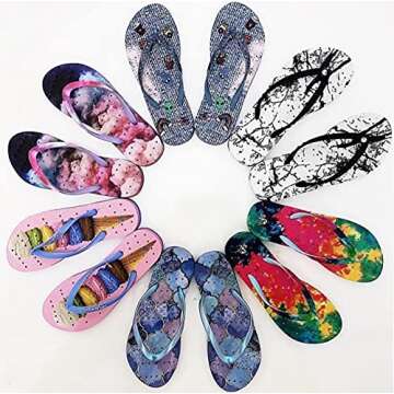 Showaflops Women's Casual Trendy Slip-Resistant Lightweight Soft Durable Multicolor Design Flip-Flops, White Marble, 9-10