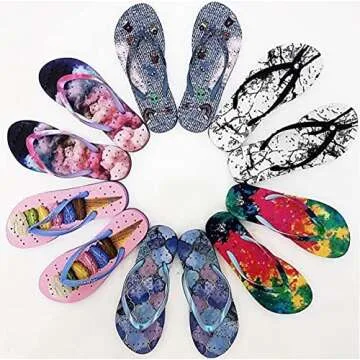 Showaflops Women's Casual Trendy Slip-Resistant Lightweight Soft Durable Multicolor Design Flip-Flops, White Marble, 9-10