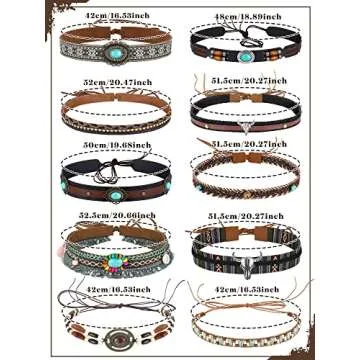 Zeyune 10 Pcs Cowboy Hat Bands Ethnic Western Hat Belts Rural Cowgirl Turquoise Hatbands Beaded Cowboy Supply(Exquisite Style)