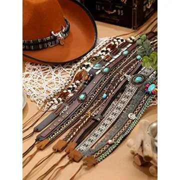 Zeyune 10 Pcs Cowboy Hat Bands Ethnic Western Hat Belts Rural Cowgirl Turquoise Hatbands Beaded Cowboy Supply(Exquisite Style)