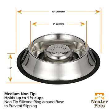 Neater Pet Brands Slow Feed Bowl - Non-Slip Stainless Steel Design