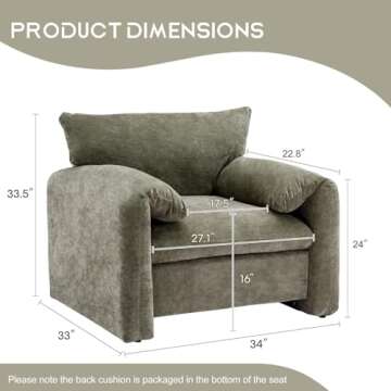 Miscoos Chenille Oversized Armchair - Modern Accent Chair & Single Sofa Lounge, 34'' Wide, Comfortab...