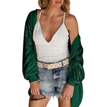 Sequin Cardigans for Women Sparkly New Year Tops Open Front Outerwear Coat Shimmer Glitter Loose Jackets