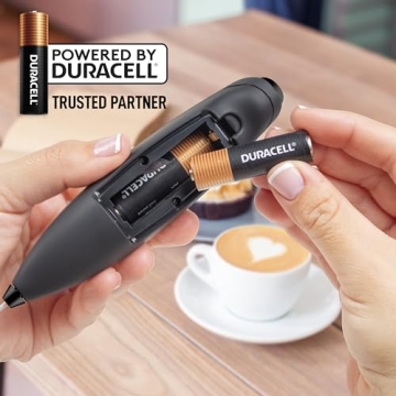 Zulay Powerful Milk Frother (4 Duracell Batteries Included) - Handheld Milk Frother Wand Drink Mixer for Coffee - Powerful Milk Foamer for Cappuccino, Frappe, Matcha & Creamer - Exec Black/Black Stand