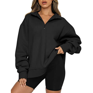 Trendy Queen Womens Oversized Sweatshirts Fall Fashion Hoodies Half Zip Pullover Long Sleeve Shirts ...