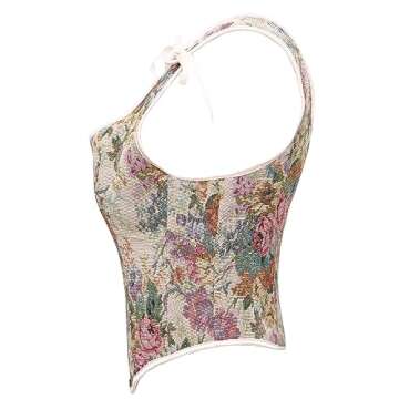 bslingerie Women Retro Vintage Victorian Push Up Bustier Going Out Crop Top Tank Top Corset Corset (S, Beige Floral)