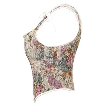 bslingerie Women Retro Vintage Victorian Push Up Bustier Going Out Crop Top Tank Top Corset Corset (S, Beige Floral)