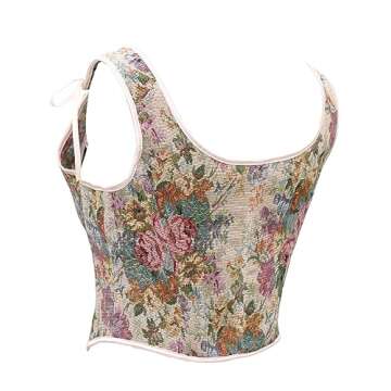 bslingerie Women Retro Vintage Victorian Push Up Bustier Going Out Crop Top Tank Top Corset Corset (S, Beige Floral)