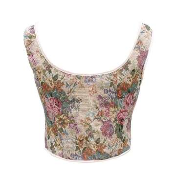bslingerie Women Retro Vintage Victorian Push Up Bustier Going Out Crop Top Tank Top Corset Corset (S, Beige Floral)