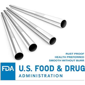 Set of 8 Extra Long 10.5" Inches Stainless Steel Drinking Metal Straws with 2 Cleaning Brushes - Compatible with 30 32 and 40 oz Tumbler Rambler Cup Bottle and Coffee Mug