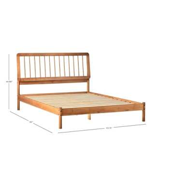 Walker Edison Clemente Mid-Century Modern Spindle Headboard Queen Bedframe, Queen Size, Caramel