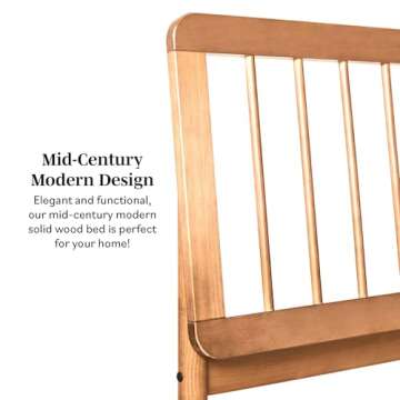 Walker Edison Clemente Mid-Century Modern Spindle Headboard Queen Bedframe, Queen Size, Caramel