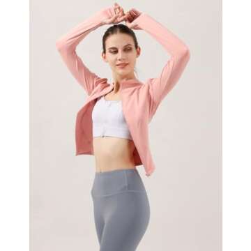 Gacaky Women's Slim Fit Lightweight Athletic Full Zip Stretchy Workout Running Track Jacket with Thumb Holes Pink M