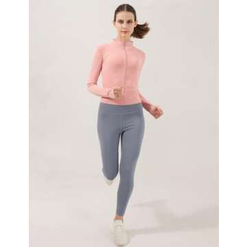 Gacaky Women's Slim Fit Lightweight Athletic Full Zip Stretchy Workout Running Track Jacket with Thumb Holes Pink M
