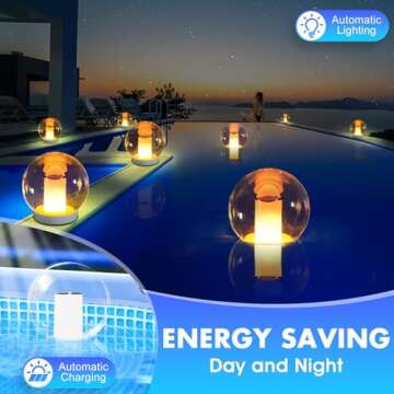 Floating Pool Lights, Solar Flame Lights Flickering IP68 Waterproof Ball Night Lights, Outdoor Lante...
