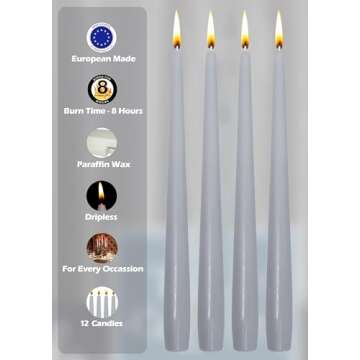 Hyoola Tall Taper Candles - 10 Inch Unscented Dripless - Pack of 12