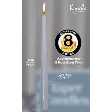 Hyoola Tall Taper Candles - 10 Inch Unscented Dripless - Pack of 12