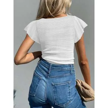 BZB Square Neck Tank Top White Tank Top Woman Ruffle Tank Tops for Women 2024 Fitted Summer Tops