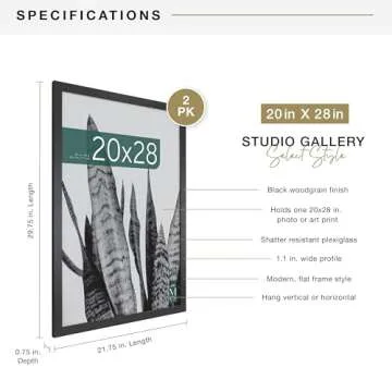 MCS Studio Gallery 20x28 Poster Frame Natural Woodgrain, Vertical & Horizontal Wall Hanging Large Picture Frame for Photos, Posters & Art Prints (2-Pack)