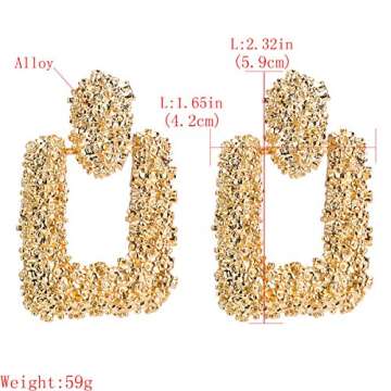 RENIKO Geometric Earrings for Women Square Dangle Pendant Vintage Exaggeration Big Square Hoop Earrings