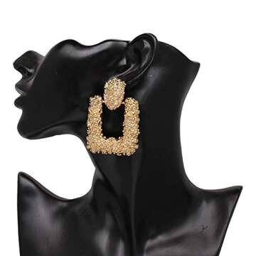 RENIKO Geometric Earrings for Women Square Dangle Pendant Vintage Exaggeration Big Square Hoop Earrings