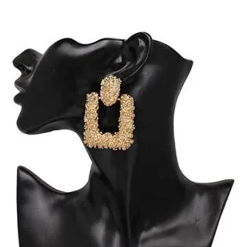 RENIKO Geometric Earrings for Women Square Dangle Pendant Vintage Exaggeration Big Square Hoop Earrings