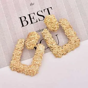 RENIKO Geometric Earrings for Women Square Dangle Pendant Vintage Exaggeration Big Square Hoop Earrings