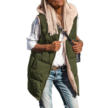 PRETTYGARDEN Womens 2025 Fall Reversible Vests Sleeveless Fleece Jacket Zip Up Hoodie Pockets Long W...