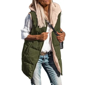 PRETTYGARDEN Womens 2025 Fall Reversible Vests Sleeveless Fleece Jacket Zip Up Hoodie Pockets Long W...