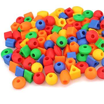 Lacing Beads for Toddlers (60 Stringing Beads,4 Strings) -Educational Montessori Preschool Activitie...