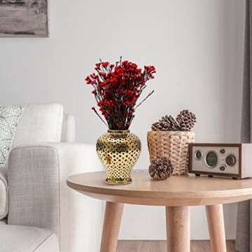 ARTLINE Traditional Pierced Ginger Jar with Lid, Carved Lattice Decorative Temple Jar, Cut Out Ceramic Vases for Home Decor (Medium, Gold)