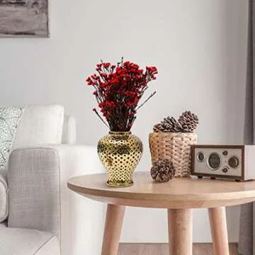 ARTLINE Traditional Pierced Ginger Jar with Lid, Carved Lattice Decorative Temple Jar, Cut Out Ceramic Vases for Home Decor (Medium, Gold)