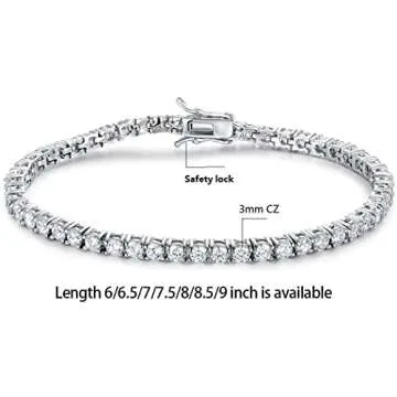 Gemsme 18K White Gold Plated 3.0mm Cubic Zirconia Classic Tennis Bracelet 6.0 Inch