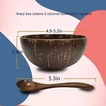 Coconut Bowls and Spoon Sets Natural Vegan Organic Salad Smoothie Breakfast Healthy Green or Acai Bo...