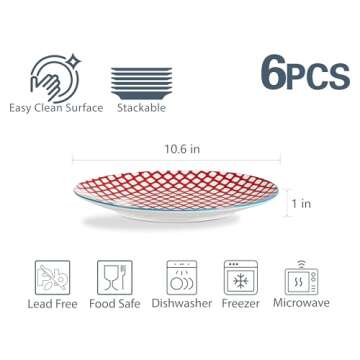 ONEMORE Colorful Dinner Plates Set of 6 - Durable & Safe