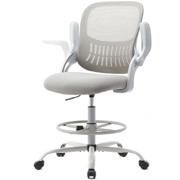 SMUG Adjustable Drafting Chair with Flip-up Arms - Ergonomic Grey Office Chair