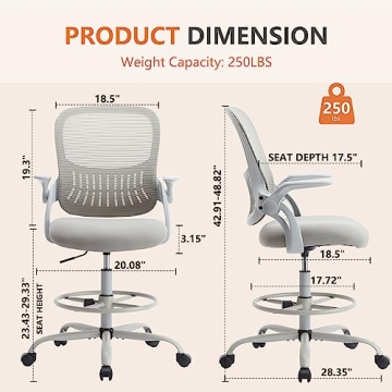 SMUG Adjustable Drafting Chair Ergonomic Grey Office Chair