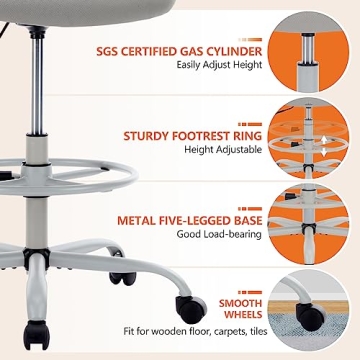 SMUG Adjustable Drafting Chair Ergonomic Grey Office Chair