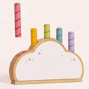Le Toy Van - Wooden Baby Sensory Petilou Rainbow Cloud Pop Press and Release Toy | Educational Baby Sensory Montessori Toddler Learning Toy - Suitable for 18+ Months