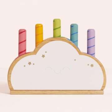 Le Toy Van - Wooden Baby Sensory Petilou Rainbow Cloud Pop Press and Release Toy | Educational Baby Sensory Montessori Toddler Learning Toy - Suitable for 18+ Months