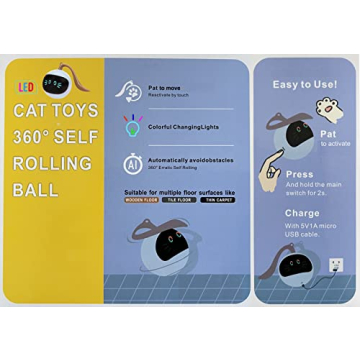 SIMENA Interactive Cat Toy, Ball Toy, Automatic Cat Toy, Self-Rolling Cat Toy, Self-Rotating Pet Exercise Ball, USB Rechargeable Cat Toy, Kitten Toy