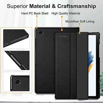 SAMSUNG 2022 Galaxy Tab A8 10.5 Inch 32GB Wi-Fi + Cellular 4G GSM Unlocked Long-Lasting Battery, Touchscreen International Tablet Bundle – MDTec Hard Back Tri-Fold Cover Case and 64GB SD Card (Gray)