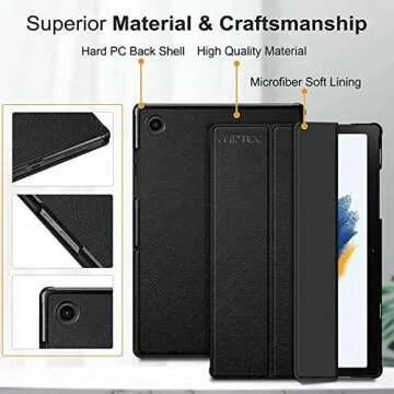 SAMSUNG 2022 Galaxy Tab A8 10.5 Inch 32GB Wi-Fi + Cellular 4G GSM Unlocked Long-Lasting Battery, Touchscreen International Tablet Bundle – MDTec Hard Back Tri-Fold Cover Case and 64GB SD Card (Gray)