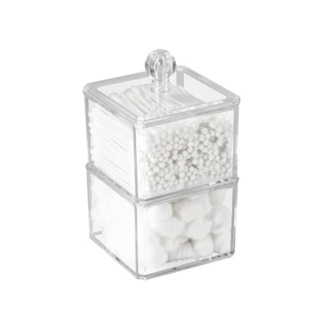 AMG Bath Collections 2-Tier Acrylic Storage Organizer Stackable Countertop Cotton Ball Holder, Jewel...