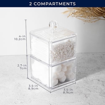 AMG Bath Collections 2-Tier Acrylic Storage Organizer Stackable Countertop Cotton Ball Holder, Jewelry and Cosmetic Storage Clear Compact Design Organizer Storage Pantry Organization