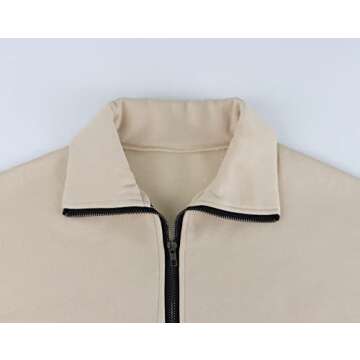 MISSACTIVER Women's Oversized Quarter 1/4 Zip Sweatshirts Lapel Collar Long sleeve Drop Shoulder Solid Pullover Jumper Top Apricot