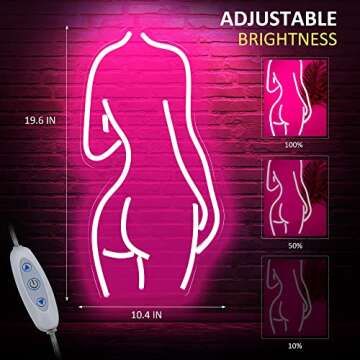 KUNBIGO Pink LED Lady Back Sign Lady Back Pink Neon Sign LED Light Up Decor for Parties & Rooms Dimm...