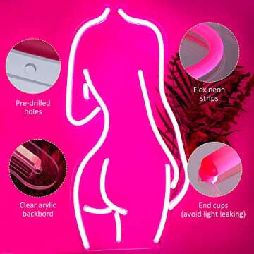 KUNBIGO Pink LED Lady Back Sign Lady Back Pink Neon Sign LED Light Up Decor for Parties & Rooms Dimmable Pink Party Decor Ideal for Holiday & Wedding Decor Perfect for Party or Event Decoration