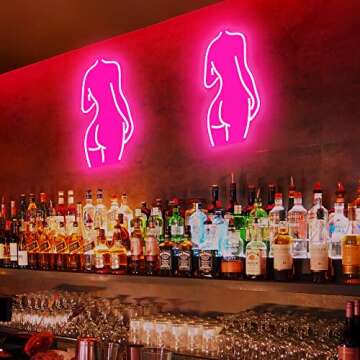 KUNBIGO Pink LED Lady Back Sign Lady Back Pink Neon Sign LED Light Up Decor for Parties & Rooms Dimmable Pink Party Decor Ideal for Holiday & Wedding Decor Perfect for Party or Event Decoration