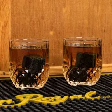 Crown Royal Whisky Glass Set | Wooden Box Set of 2 2.7 oz Glasses with 6 Whiskey Rocks Chilling Stones | Velvet Crown Royal Pouch Included Compatible